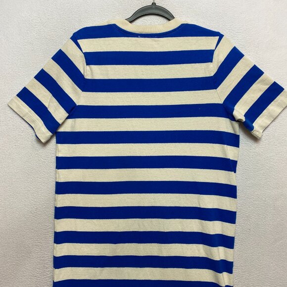 SEZANE Dress Womens XL Blue Cream EMY Stripes Button Shoulder Maxi - Picture 12 of 15